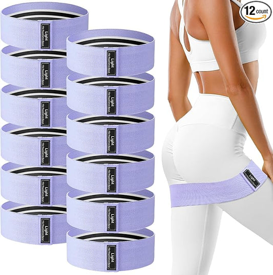12 Pcs Fabric Resistance Bands for Working Out Booty Workout Stretch Exercise Bands Non Slip for Legs Squat Resistance Loop for Women Men Starter Butt Hip Thigh Fitness