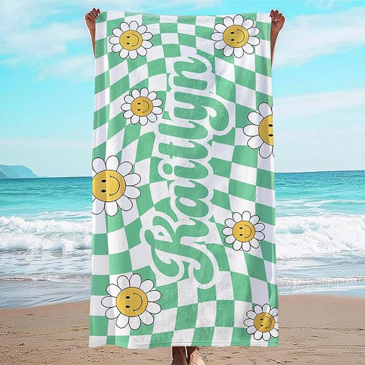 JML Personalized Beach Towel with Name, Custom Flower Beach Towel, Customized Microfiber Pool Towel, Quick Dry & Absorbent Swim Towel for Adult,Anniversary, Birthday, Summer Holiday,Vacation