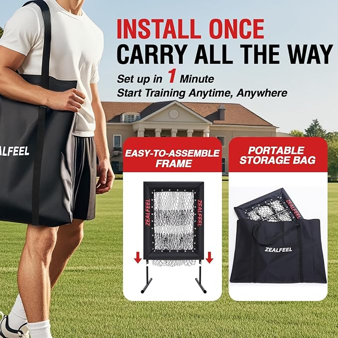 Baseball Pitching Net Pro, 9 Hole Pitching Net with Strike Zone Target, 5 Height Adjustable, Portable Easy Setup Trainer Net for Baseball & Softball with Ball, Home Plate & Pitching Rubber