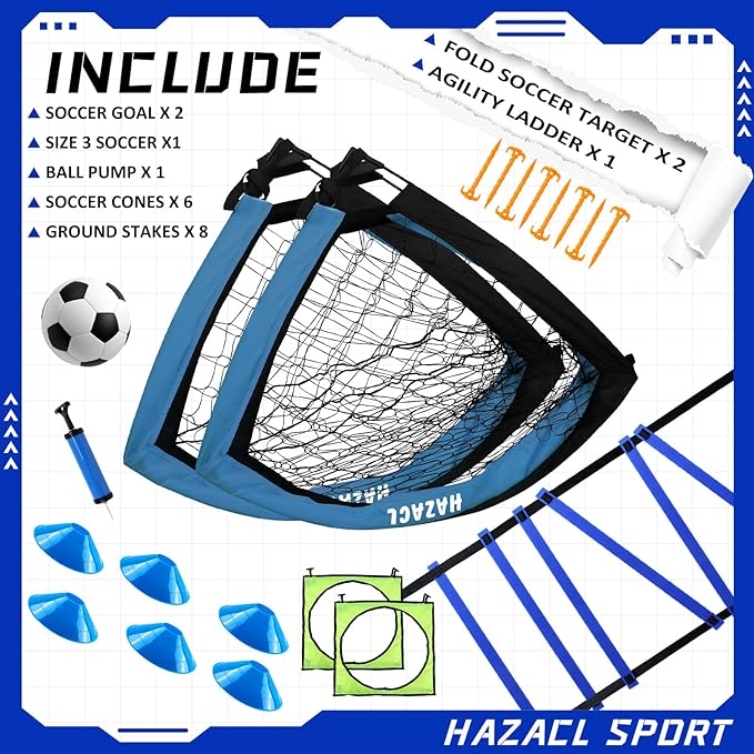 Kids Soccer Goal for Backyard, 6x4 9x5 FT Portable Soccer Nets Pop Up with Ball, Agility Ladder, Cones, Target & Carry Bag for Toddler Youth Outdoor Indoor Training Practice Sports Games Play