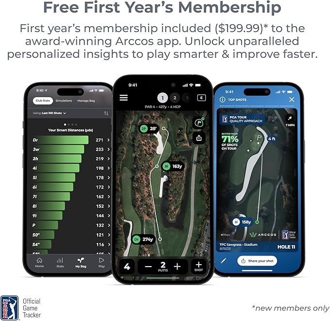 Arccos Golf Pride MCC & Tour Velvet Smart Grips: Golf's #1 Game Tracking Platform, Automatic Shot Tracking, A.I. Powered GPS Rangefinder, Strokes Gained Analytics & Smart Club Distances