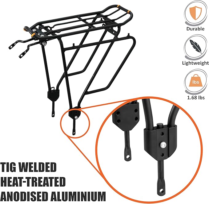 Ibera Bike Rack - Bicycle Touring Carrier Plus+ for Disc Brake/Non-Disc Brake Mount, Fat Tire Bikes, Frame-Mounted for Heavier Top & Side Loads, Height Adjustable for 26"-29" Frames