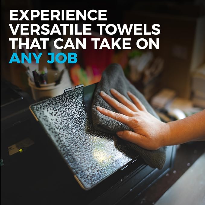 The Rag Company - All-Purpose Microfiber Terry Cleaning Towels - Commercial Grade, Highly Absorbent, Lint-Free, Streak-Free, Kitchens, Bathrooms, Offices, 300gsm, 16in x 16in, Grey (12-Pack)