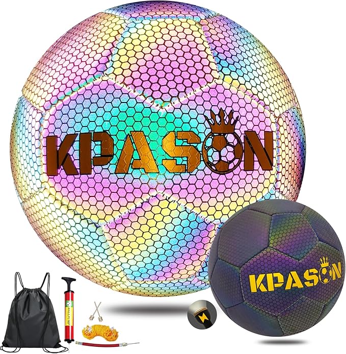 Soccer Ball, Holographic Reflective Glowing Soccer Ball for Men Women Training
