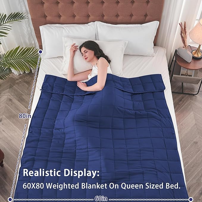 yescool Weighted Blanket for Adults (18 lbs, 60" x 80", Blue) Cooling Heavy Blanket for Sleeping Perfect for 170-190 lbs, Queen Size Breathable Blanket with Premium Glass Bead, Machine Washable