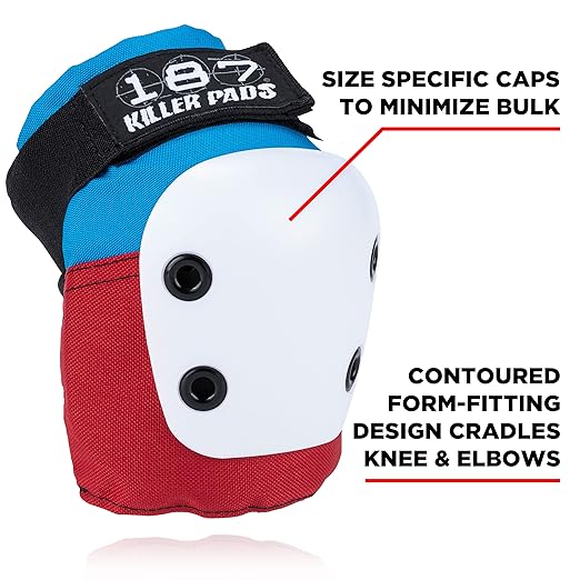187 Killer Pads Knee Pads, Elbow Pads Combo Pack, Red/White/Blue, Large/X-Large