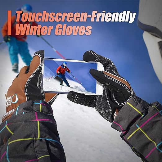 HANDLANDY Winter Insulated Work Gloves, 3M Thinsulate Thermal Water-Resistant Gloves for Men Women Touch Screen, Warm Ski Snowboard Cold Weather Gloves (Brown, Large)