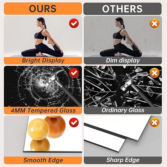 Hasipu 2 Pcs 55''x20'' Home Gym Mirror Large Full Length Wall Mounted Full Body Mirror for Yoga Dance Fitness Exercise Studio Bedroom Garage, Frameless Tempered Glass Workout Mirrors Black Rectangular