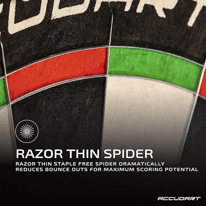 Accudart Edge Bristle Dartboard - Razor Thin Spider Wire Reduces Bounce Outs - Premium Brazilian Sisal - Advanced Metal Number Ring - Increased Playing Area - Super Thin Bullseye