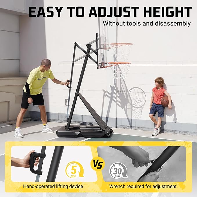 Aimking Basketball Hoop Outdoor 3.3-10FT 5s-Rapid-Adjustable, 40/44 inch Shatterproof Backboard & Enlarged Base, Portable Basketball Hoop & Goal for Kids/Adults/Families in Poolside/Backyard/Indoor