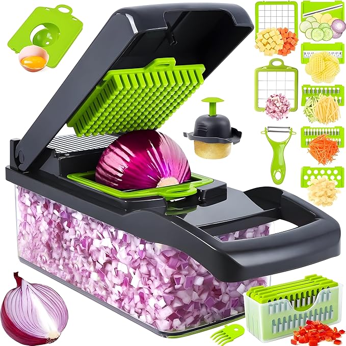 16-in-1 Vegetable Chopper & Slicer | Stainless Steel Mandoline Cutter with Onion Dicer, Grater, Spiralizer, Julienne Blades | Multifunctional & Manual Kitchen Tool I Lightweight & Easy To Use