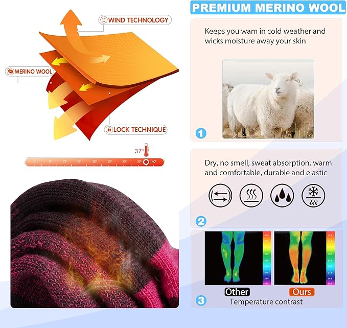 Hylaea Merino Wool Ski Socks, Cold Weather Socks for Snowboarding, Snow, Winter, Thermal Knee-high Warm Socks, Hunting