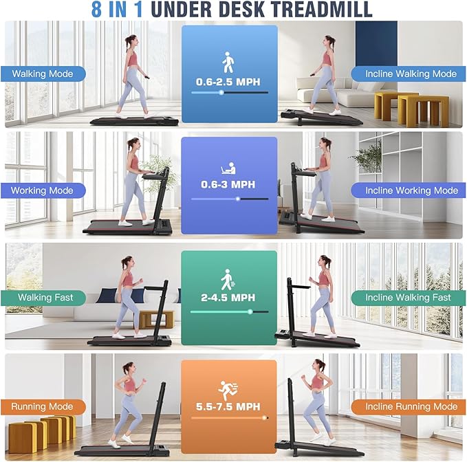 ANCHEER Walking Pad Treadmill with 12% Incline&Adjustable Height, 4 in 1 Under Desk Treadmills with Desk Workstation, Foldable Treadmill for Home 300lb,3 Type Control