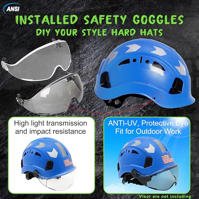 AOLAMEGS Construction Safety Hard Hat - ANSI Z89.1 Type Ι OSHA Approved Safety Helmets with Chin Straps Lightweight Reflective Vented ABS Hard Hats For Men Women Industrial Workwear 6-point Suspension