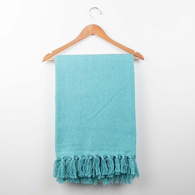 Arkwright Common Ground Bulk Blankets - Pack of 12 - Reversible 100% Cotton All Season Lightweight Couch Bed Throws for Wedding Guests, Travel, and Outdoor Events, 50 x 70 in, Aqua