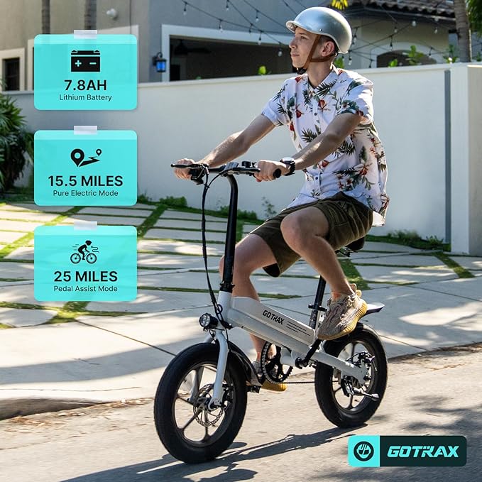 Gotrax S3 Electric Bike, 16x3.0 Fat Tire Electric Bicycle Adults, 750W Peak Motor, Max Range 25 Miles, Up to 20 Mph, Removable Battery, Adjustable Seat, Folding Electric Bike for Adults/Teens 13+