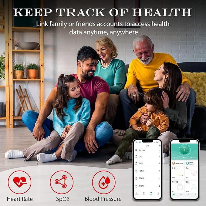 Smart Health Ring for Women Men Fitness Tracker with Heart Rate, Blood Oxygen, Blood Pressure, Sleep Monitoring, Step Counting, IP68 Waterproof for iOS and Android, No Subscription Fee, Black 11