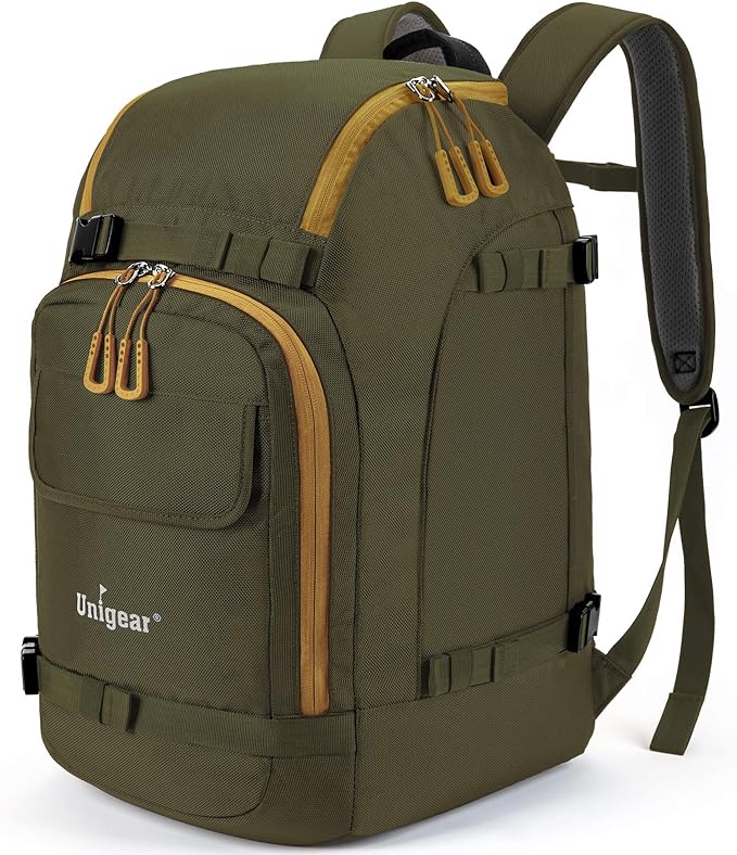 Unigear Ski Boot Backpack, 50L Travel Pack for Helmet, Goggles, Gloves, Skis, Snowboard & Accessories (Olive Green)