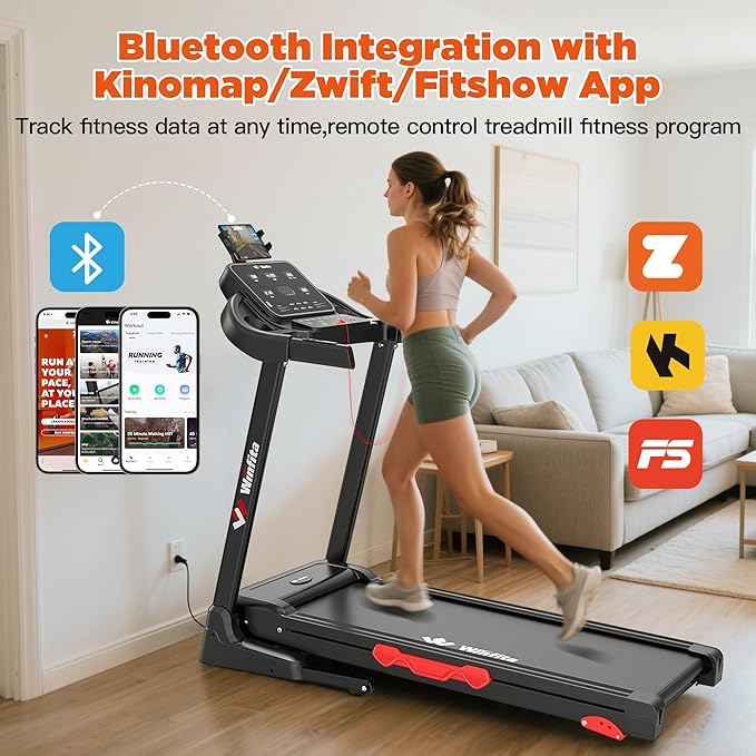 Treadmill with Incline, 300 LBS Capacity, 8 MPH or 10 MPH Speed, Bluetooth, App, Pause Function, Folding Treadmills for Home with 64 Programs, 17'' or 18'' Wide Belt, Heart Rate, BMI Detector