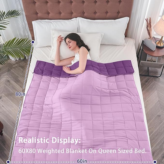 yescool Weighted Blanket for Adults (12 lbs, 60" x 80", Purple) Cooling Heavy Blanket for Sleeping Perfect for 110-130 lbs, Queen Size Breathable Blanket with Premium Glass Bead, Machine Washable