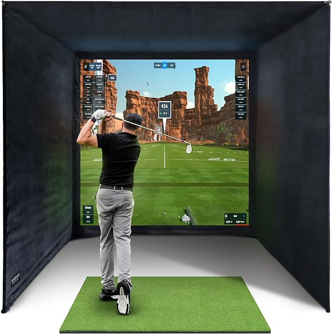 Golf Simulator Enclosure with Impact Display Projection Screen, use with All Golf Launch Simulators and Monitors.