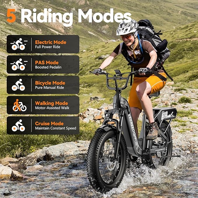 1500W Peak Motor Electric Bike for Adults Up to 80 Miles 30MPH Dirt Ebike 20" x 4 Fat Tire 48V 20Ah Removable Battery Mountain E Bike Commuter Full Suspension Bicycles for Men Women