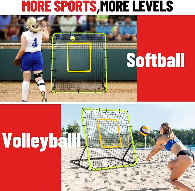 Baseball Rebounder Net 4x4.5FT - 5 Adjustable Angles Baseball Training Equipment for Ground, Line Drive & Fly Balls, Soccer Softball Volleyball Rebounder, Bounce Back Net with Hangbag