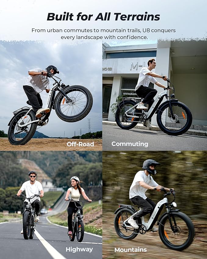 isinwheel U8 Plus Electric Bike for Adults,1500W Peak Motor Hydraulic Brake Ebike,Max 20/28MPH 75-105Miles Electric Bicycle with 13AH/18AH Battery,26" Step-Thru Fat Tire Commuter E Bike for Adults