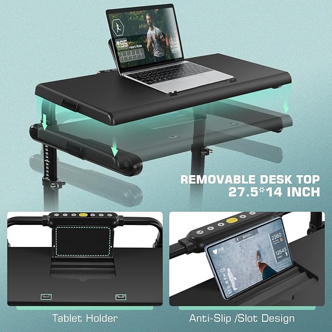 Walking Pad Treadmill with Desk Workstation,3.0 HP Foldable Treadmills with 12% Incline & Handle Bar,300lbs Capacity,2s Folding,Ultra-Quiet,Small/Compact Under Desk Treadmills for Home Ofiice