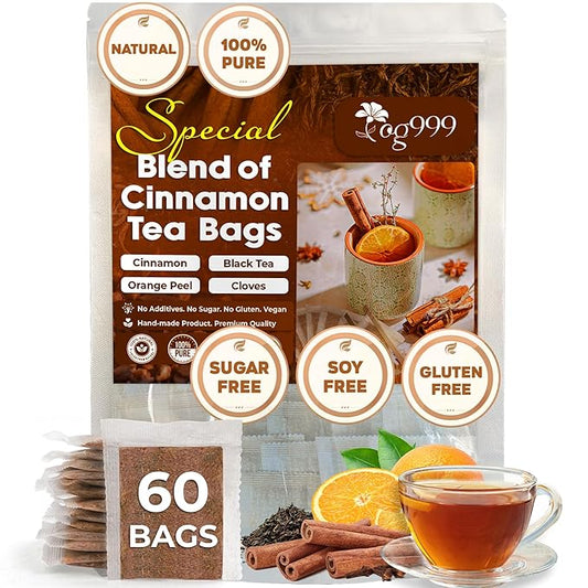 60 Hot Special Cinnamon Tea Bags – Special Blend of Cinnamon, Black Tea, Orange Peel and Cloves, 100% Natural Ingredients, Hand-made Blend Herbal Tea. Eco-conscious Tea Bags. No Sugar, No Caffeine, No Gluten, Vegan.