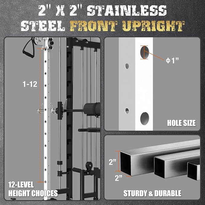 Smith Machine,2200 LBS Squat Rack for Home Gym with Dual Pulley System,Multifunctional Power Rack Cage for Strength Training with More Attachments