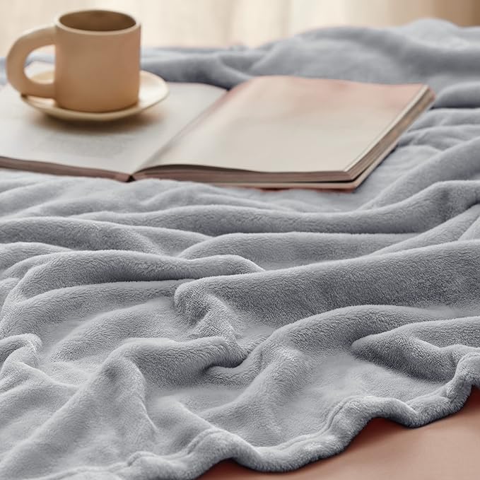 Bedsure Fleece Throw XL Blanket Light Grey - 300GSM Soft Lightweight Plush Cozy Blankets for Bed, Sofa, Couch, Travel, Camping, 50x70 inches