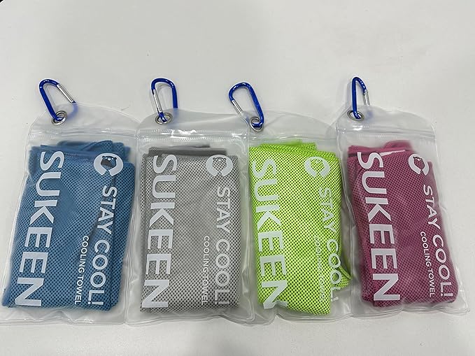Sukeen 4 Pack Cooling Towel (40"x12") for Sweat, Quick-Drying Neck Cooling Wraps, Soft & Breathable Chilly Sports Towel for Yoga, Sport, Running, Workout, Cooking, Microfiber