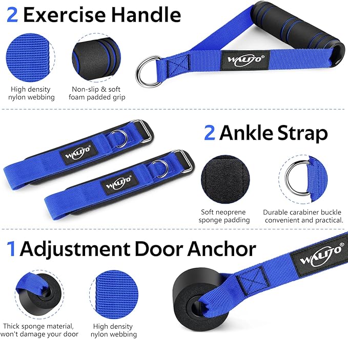 WALITO Resistance Bands Set - Exercise Bands with Handles, Door Anchor, Legs Ankle Straps, for Heavy Resistance Training, Physical Therapy, Muscle Training, Yoga, Home Workouts