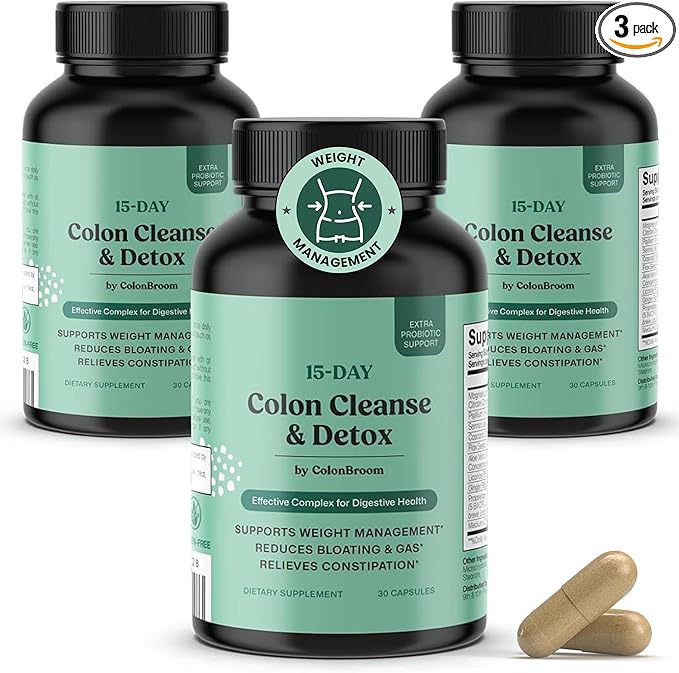 ColonBroom 15 Day Colon Cleanse & Detox Cleanse for Weight Loss with Probiotics & Magnesium to Support Digestion, Reduce Bloating & Boost Metabolism - Gentle & Effective Gut Detox for Women, Pack of 3