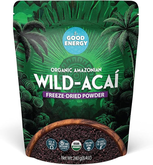 It's Good Energy Organic Amazonian Wild Acaí Powder | Freeze-Dried | 8X More Antioxidants, Rich in Omega 3-6-9 | Non-GMO, Gluten-Free, Keto | No Sugar | Great for Smoothies & Drinks | 8.4oz Pouch