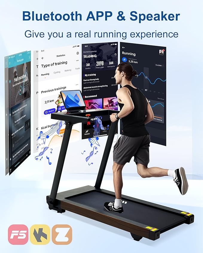 Foldable Treadmill with Auto Incline - 4 Hp 18.9 Inch Wide Treadmills for Home Seniors, 400 Lb Capacity, Backlit Knob Led Display, Shock Absorbent, Bluetooth App and Speaker, 12 Mph Speed