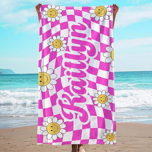 JML Personalized Beach Towel with Name, Custom Flower Beach Towel, Customized Microfiber Pool Towel, Quick Dry & Absorbent Swim Towel for Adult,Anniversary, Birthday, Summer Holiday,Vacation