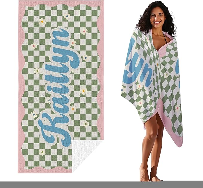 JML Personalized Beach Towel with Name, Custom Flower Beach Towel, Customized Microfiber Pool Towel, Quick Dry & Absorbent Swim Towel for Adult,Anniversary, Birthday, Summer Holiday,Vacation