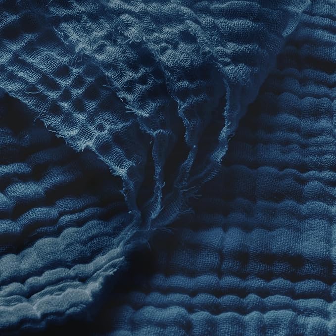Carriediosa 100% Cotton Muslin Throw Blanket 50" X 70" Throw XL Size，4-Layers Summer Gauze Throws for Bed Couch，Soft Lightweight Breathable Linen Blankets Bedspread for Adults All Season，Navy Blue