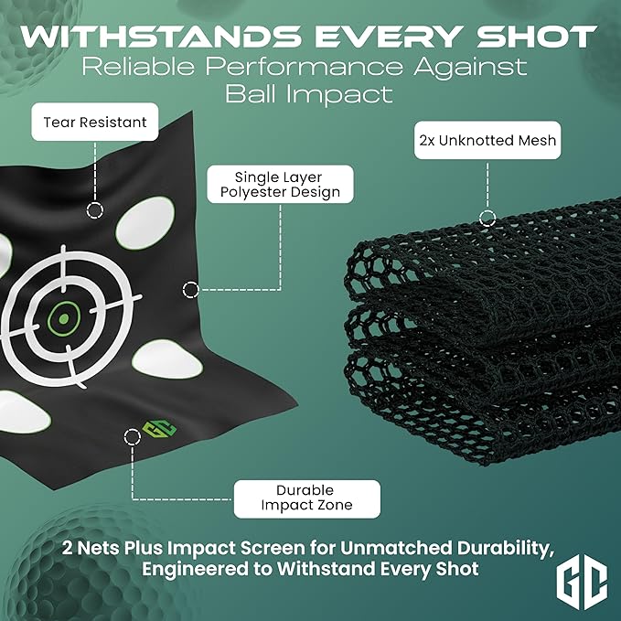 GrdnCare Golf Hitting Net 10x10x10ft – Golf Practice Net with Silent Target Tarp, Mat & Tee with Carry Bag (No Metal Frame) – Indoor Practice for Backyard or Garage & Outdoors