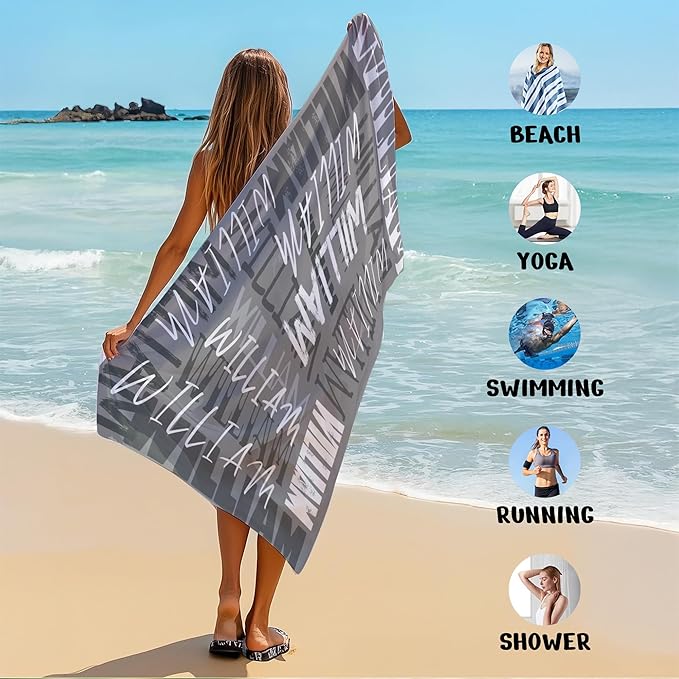 JML Personalized Beach Towel with Name, Custom Beach Towel with Name, Customized Microfiber Pool Towel, Quick Dry & Absorbent Swim Towel for Adult,Anniversary, Birthday, Summer Holiday,Vacation