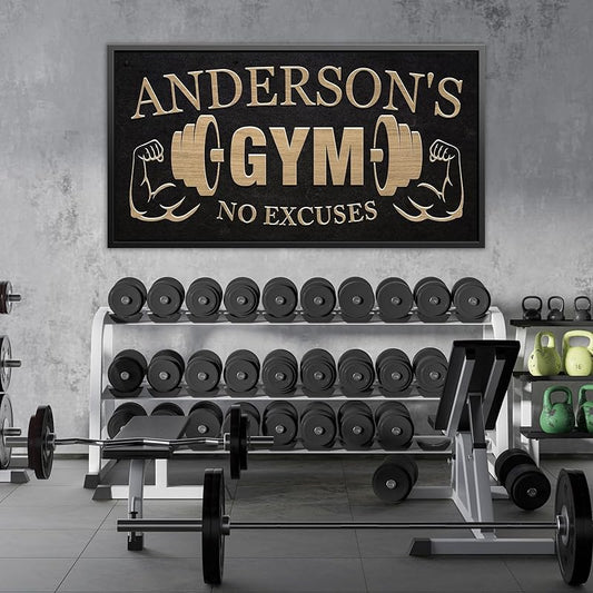 AWESOMETIK GYM Custom Sign Personalized Canvas Wall Decor with Custom Family Name Vintage, Custom Vintage GYM Room Decor, Entertainment Hall Living Room Lounge