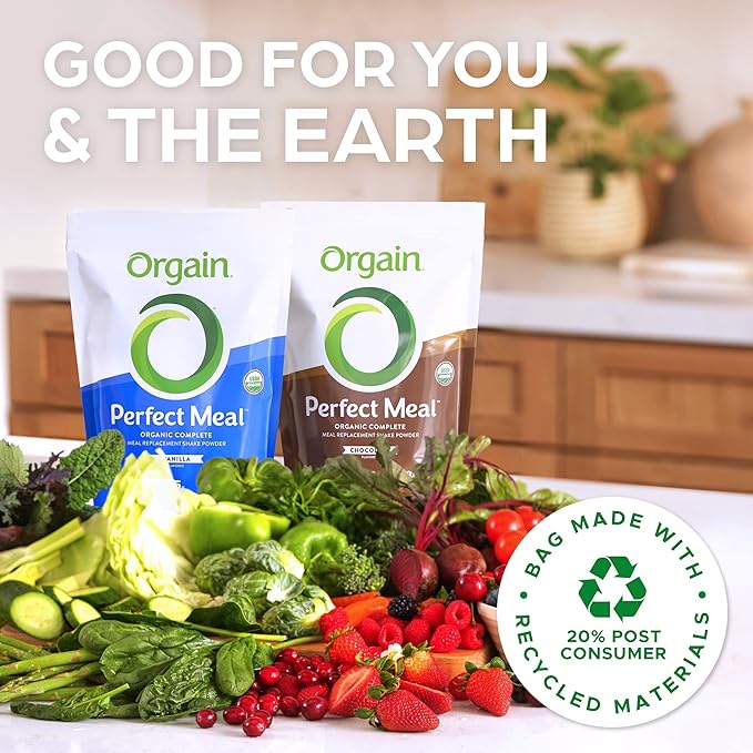 Orgain Perfect Meal, Organic, Vegan Meal Replacement Protein Powder, Vanilla - 25g Plant Based Protein, 80+ Superfoods, 1B Probiotics & 10g Fiber, Adaptogens & Ashwagandha - 2.16lb