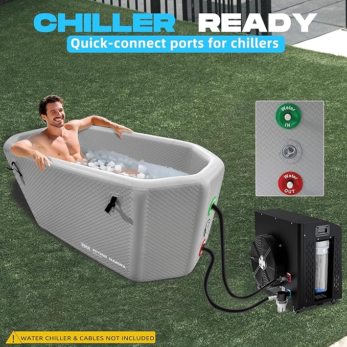 Inflatable Ice Bath Tub for Athletes - Slanted-Edge Cold Plunge Tub Compatible Water Chiller, Insulated Lid, EVA Groundsheet, Backpack, 120 Gallon, 61" L x 31.5" W x 24.8" H