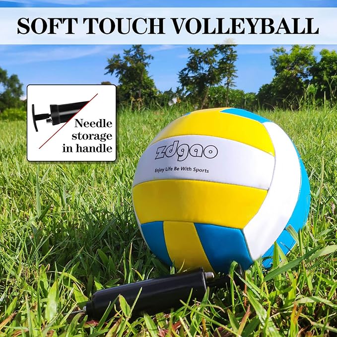 Badminton & Volleyball Combo Set- 32FT Adjustable Professional Volleyball Net for Lawn, Backyard, Easy Set up Volley ball Set with Volley ball,Badminton Racquets,Carry Bag,Boundary Line for Family Fun