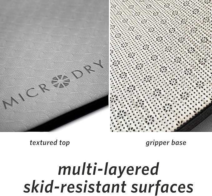 MICRODRY Deluxe Fitness Exercise Yoga Mat for Home & Gym, Extra Thick for High Impact Training, Multi Layered Skid Resistant Surface, Odor Neutralizing with Carrying Strap