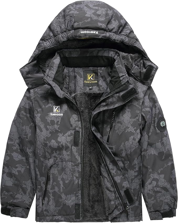 Keevoom Boys Winter Coat Ski Jacket Windproof Kids Snowboard Warm Fleece Snow Coat Waterproof Outdoor Hooded Ski Coats