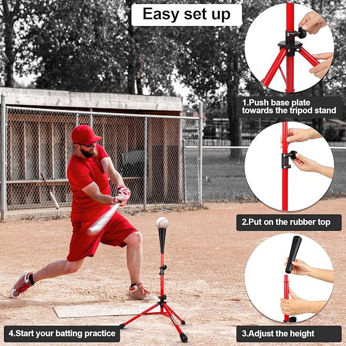 Baseball Tee Batting Tee Softball Tee Portable Travel Hitting Tee,Easy Adjustable Height,Stable Tripod Stand