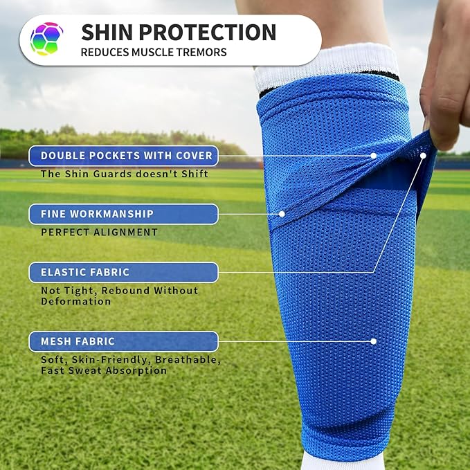 Kids Youth Soccer Shin Guards with Sleeves, Slip in Shinguards Soccer Shin Pads for 3-15 Years Old Boys Girls Child Teens